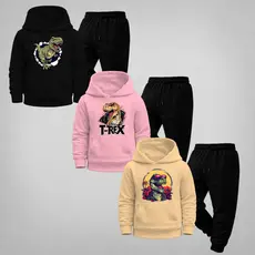 Kit 6 Peças Moletom Infantil 3 Conjuntos Calça e Blusa Bolso Canguru Capuz Menino Menina Dinossauros