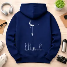 Moletom Canguru Astronauta Lua Minimalista Estampa Frente e Costas Unissex Estilo Artístico Casual