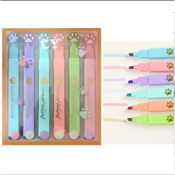 Marca Texto Cat's - Tons Pastel - 6 Cores Papelaria Fofa Marca Texto Fofo