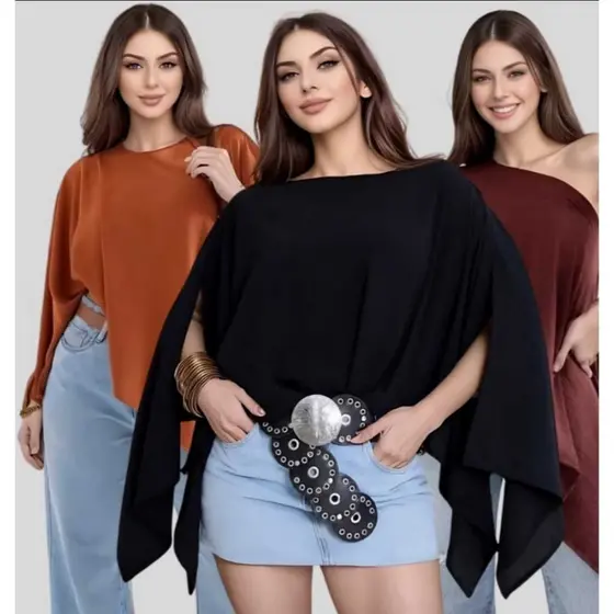 Blusa Feminina Capa Kit Cropped e Top Boho Chic Bata Assimétrica Multiformas Elegante Social