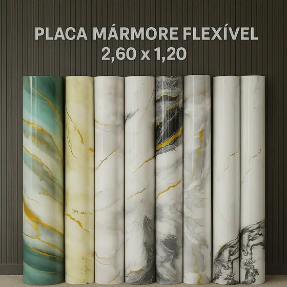 Painel Placa Flexível Efeito Mármore 2,60x1,20m Revestimento de Parede Sala Cozinha Lavabo