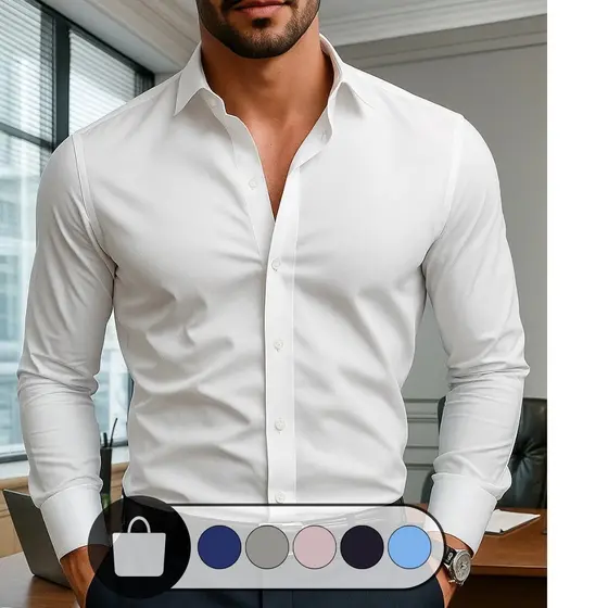 Camisa Social Slim Fit Masculina Luxo em Algodão e Poliéster Para Eventos, Casamento e Trabalho