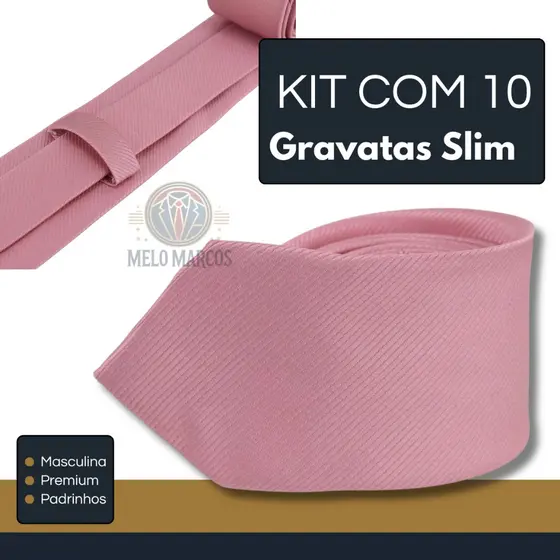 Kit 10 Gravatas Slim Masculina Premium Várias Cores Padrinho