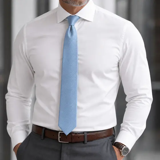 Kit Camisa Social Masculina em Fibra de Bambu que Não Amassa + Gravata Azul Bebê 100% em Poliéster