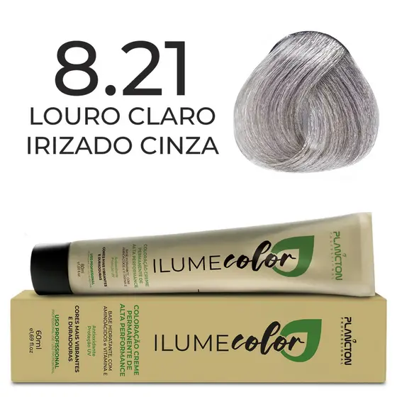 ILUME COLOR PLANCTON COLORAÇÃO - 8.21 LOURO CLARO IRISADO CINZA - 60ml