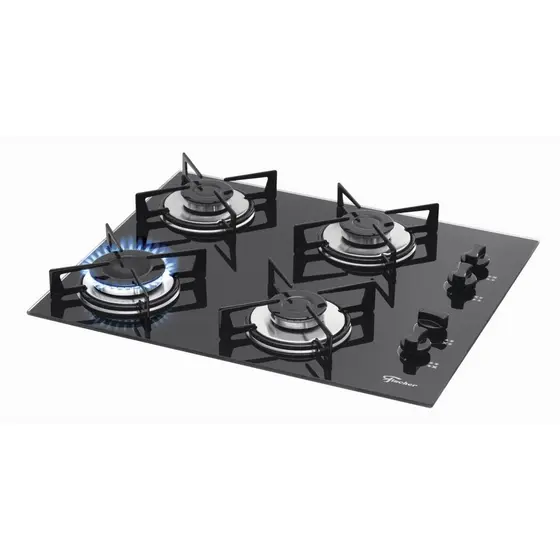 Cooktop a Gás Fischer 4 Bocas com Mesa de Vidro Preto – Bivolt