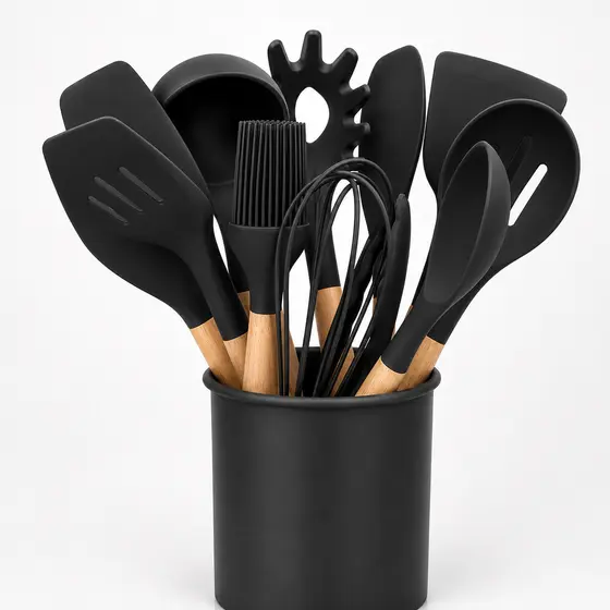 Kit Cozinha Silicone Cabo Madeira 12 Peças Design Elegante