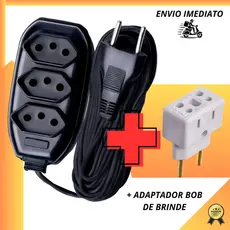 Extensão Elétrica 10 Metros Bivolt 110/220v 10A Tomada Tripolar na Cor Preta Compacta e Resistente de 2,3,5 Metros