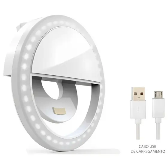 Ring Light Clip LED para Celular Recarregável 3 Níveis Iluminação Selfie Universal USB
