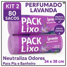 Saco de Lixo Perfumados Lavanda 80 Sacos Para Pia e Banheiro 34x38cm Neutraliza Odores