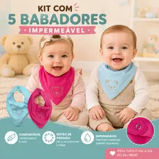 Kit 5 babador bandana impermeável de malha 100% algodão tripla camada cores sortidas