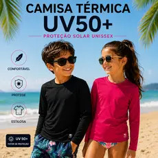 Camisa térmica Infantil e Juvenil Unissex proteção solar UV 50+ Verão Praia Piscina Blusa UV+