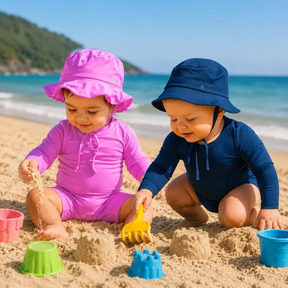 Kit Macacão + Chapéu Proteção Solar UV50+ Praia Verão Menino/Menina Roupa de Banho