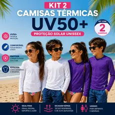 Kit com 2 Camisas térmicas Infantil  e Juvenil Unissex proteção solar UV 50+ de 2 Ate 14 anos Blusa