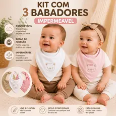 Kit 3 Babador bandana impermeável  algodão Dupla Face Menina Menino bebê babeiro