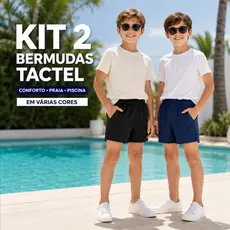 Kit 2 Bermudas  Tactel  Premium com Elastano Infantil e Juvenil Verão Praia Piscina Secagem Rápida