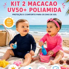 Kit 2 Macacão Curto Bebê Manga Longa Romper com  Proteção Solar UV50+ Poliamida  Praia Verão Piscina