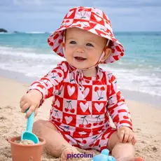 Kit Macacão + Chapéu Estampado Proteção Solar UV50+ Praia Verão Menino/Menina Roupa de Banho