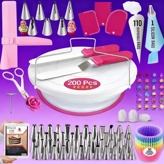 KIT 200/72pcs Decoração de Bico de Aço Inoxidável para Bolo-para Decorar Bolos,Cupcakes e Cookies,Presente para Confei