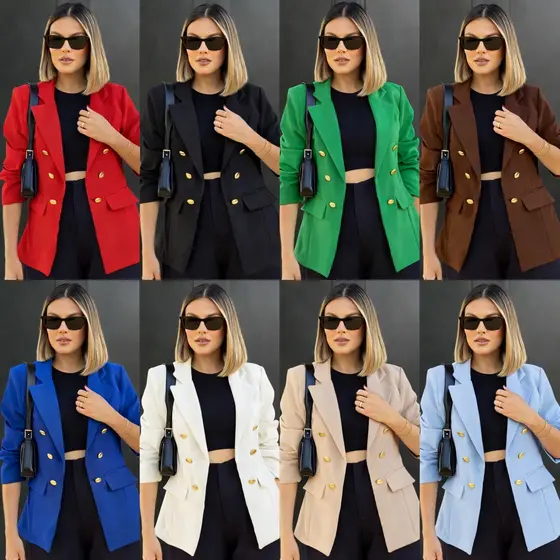 Blazer Feminino Casaquinho Alfaiataria Casaco Social Com Botão Lindo Super Envio Premium