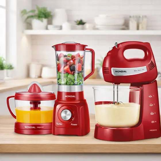 Kit Cozinha Mondial Vermelho 127V Batedeira Liquidificador Espremedor De Frutas