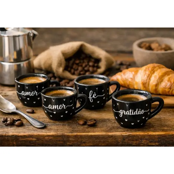 Kit 04 Xicaras de café Decorativas com frases