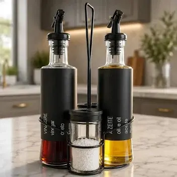 Azeiteira e Vinagreira Vidro Belovidro 200ml com Suporte Inox