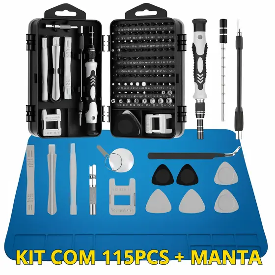 Kit Manutenção Celular Jogo 115 Chaves + Manta Antiestática - Kit Profissional Completo