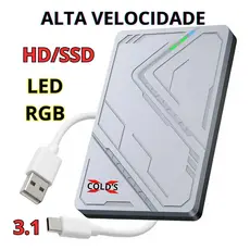 Case Externo Hd Ssd 2.5 Usb-c 3.1 Alta Velocidade Led Rgb Pc Notebook Smart Tv Ps4 Ps5 Xbox