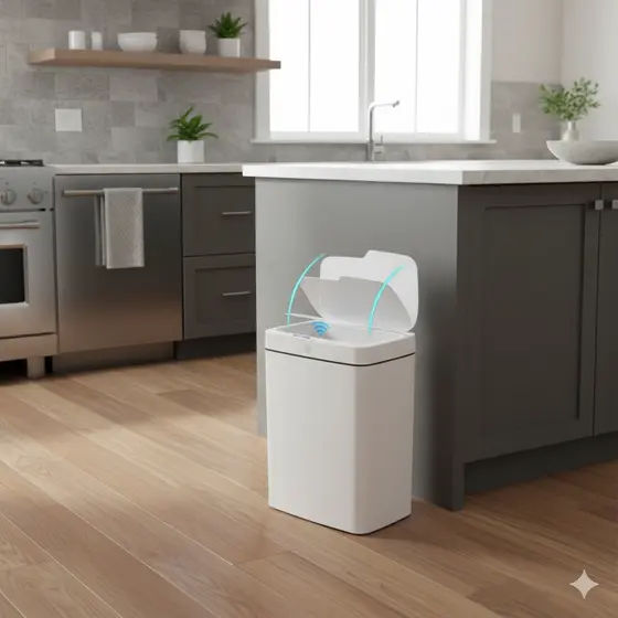 Lixeira Inteligente com Sensor 14L Branca Automática Toque e USB Recarregável Alta Resistência