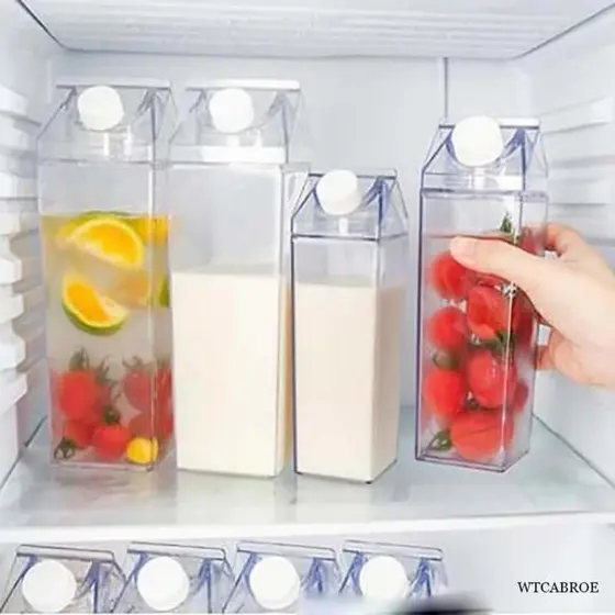 Garrafa Caixa Leite  Sucos  Vasilha Armazena Acrílico Conserva Transparente Liquido Jarra Pote