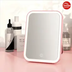 Espelho de Viagem LED 3 Camadas: Iluminação Regulável por Toque + Bateria Recarregável via USB