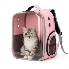 BOLSA MOCHILA PET VISOR TRANSPARENTE ESTILO ASTRONAUTA ROSA