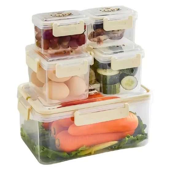 Kit 5 Potes Herméticos com Alça e Drenagem Geladeira Marmita