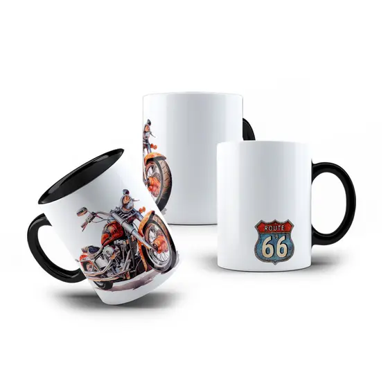 Caneca de Porcelana Moto Chopper Route 66 Motoqueiro 325mL