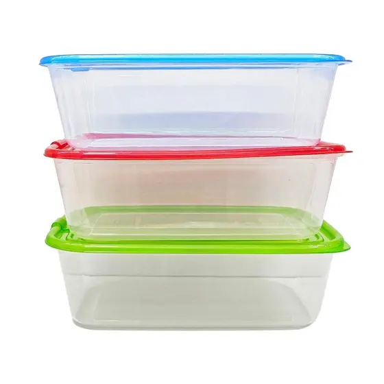 Conjunto 3 Potes Plastico Com Tampa De 1.3L Retangular Para Marmita - A772