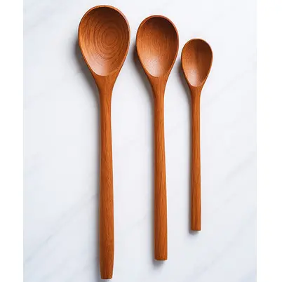 Kit 3 Colheres De Pau Madeira Maciça Polida - Utensílios De Cozinha - Envio Imediato