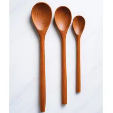 Kit 3 Colheres De Pau Madeira Maciça Polida - Utensílios De Cozinha - Envio Imediato