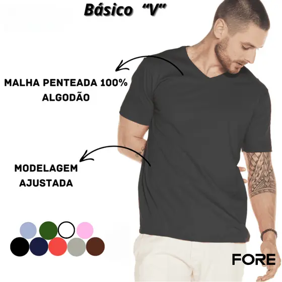Camiseta Básica V Algodão Premium Lisa 505254-A