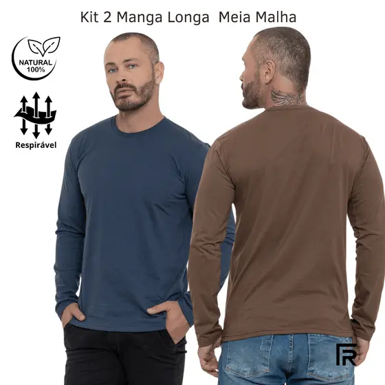Kit 2 Camiseta Manga Longa Básica Masculina Algodão 505218-K2