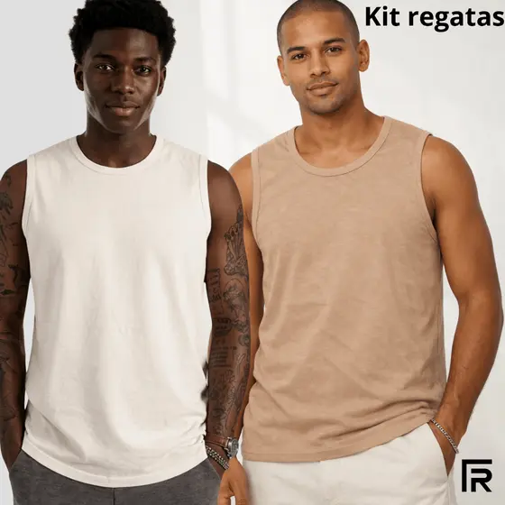 Kit 2 Regata De Algodão Básica Lisa Atacado Masculina 505292-K2