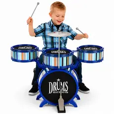 Bateria Musical Brinquedo Infantil com Baqueta Bumbo Tambores Banquinho Prato 40CM