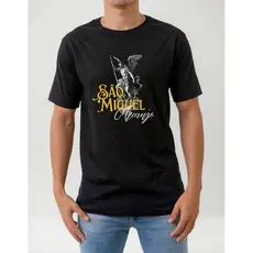 Camiseta Arcanjo São Miguel Preta 100% Algodão Masculina