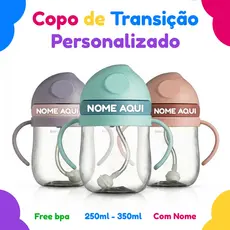 Copo Transição Infantil 350ml Personalizado NOME- Antivazamento Resistente Amamentação Seguro Maternidade