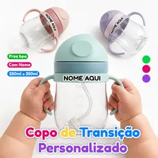 Copo Transição Infantil 350ml Personalizado NOME - Antivazamento Resistente Canudo Alça Criança Bebê