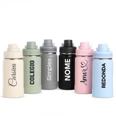 Garrafa Térmica  350ml Personalizada NOME - Base Silicone Colorida Squeeze Escola Academia Mini Unissex