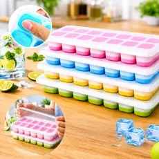 Kit 2 a 4 Formas de Gelo Silicone Com Tampa Rígida Flexível Fundo Retangular  Multiuso Lavável