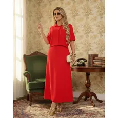 Conjunto Blusa e Saia Longa Com Forro Viscolinho Feminino Midi Moda Evangélica Elegante P M G GG