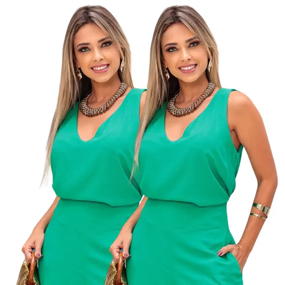 Kit 2 Regatas Femininas Viscolinho Gola V Alfaiataria Básica Moda Evangélica Elegante