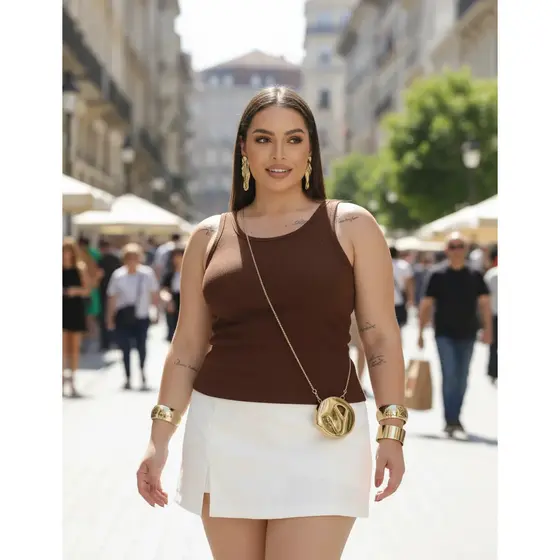 Regata Plus Size Feminina Ajustada Básica Ribana Cavada Estilo Gringa Modeladora Verão Confortável